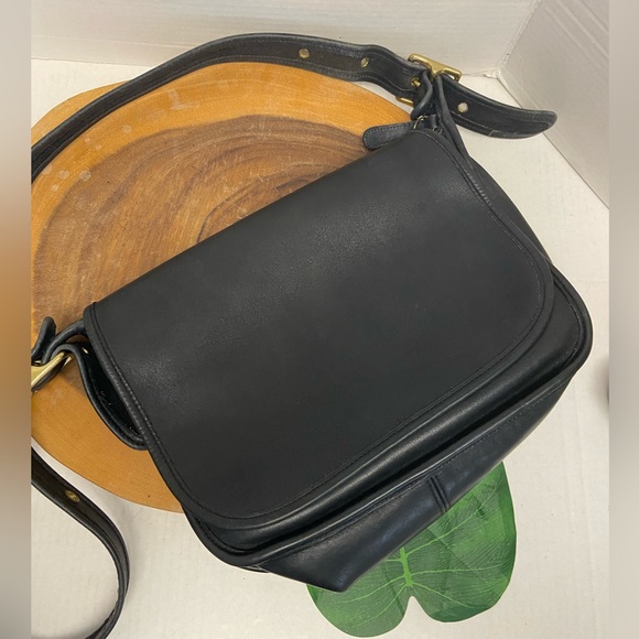 Vintage COACH Leather and Brass Flap Top Shoulder Bag - Picture 1 of 13